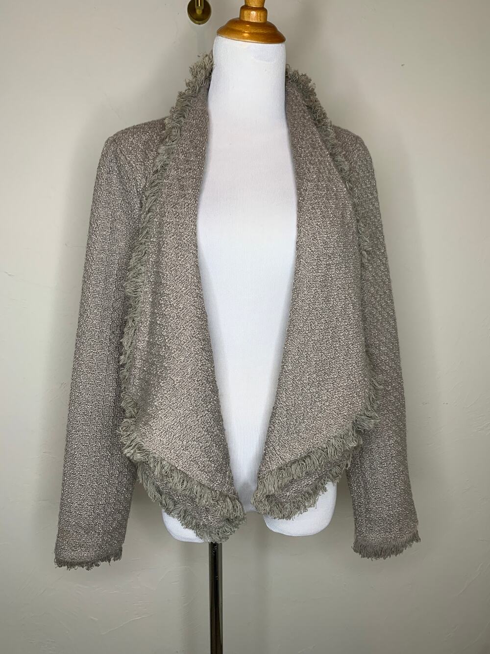 Blank NYC Taupe Boucle Waterfall Front Jacket Sz Medium